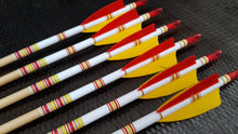 Load image into Gallery viewer, KG Premium Wooden Arrows with 3" Feathers - 5/16 Spine