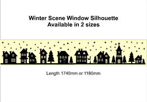 Winter Village Scene Window Silhouette